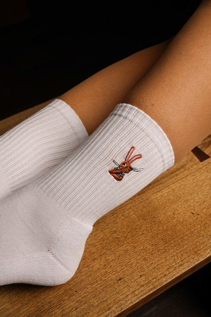 Rare Hare Embroidered Socks - White