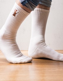 Rare Hare Embroidered Socks - White